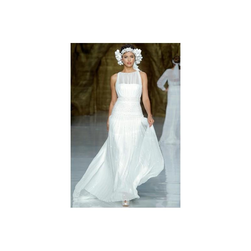 Hochzeit - Pronovias SP14 Dress 30 - Full Length Spring 2014 White Pronovias High-Neck A-Line - Nonmiss One Wedding Store