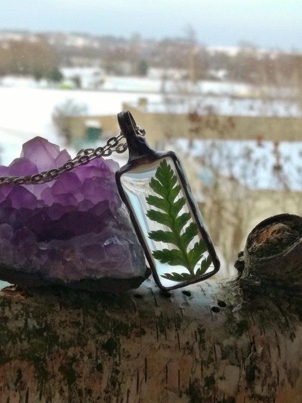زفاف - Fern Necklace, terrarium necklace, floral jewelry, fern plant pendant, woodland, statement necklace, gift, boho, bohemian, gift for her