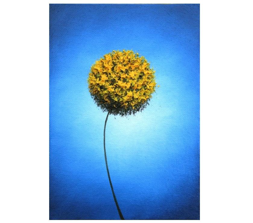 Свадьба - ORIGINAL Painting, Abstract Art Flower Painting, Modern Art, Yellow and Blue Wall Decor, Yellow Flower Oil Painting, Contemporary Art, 5x7