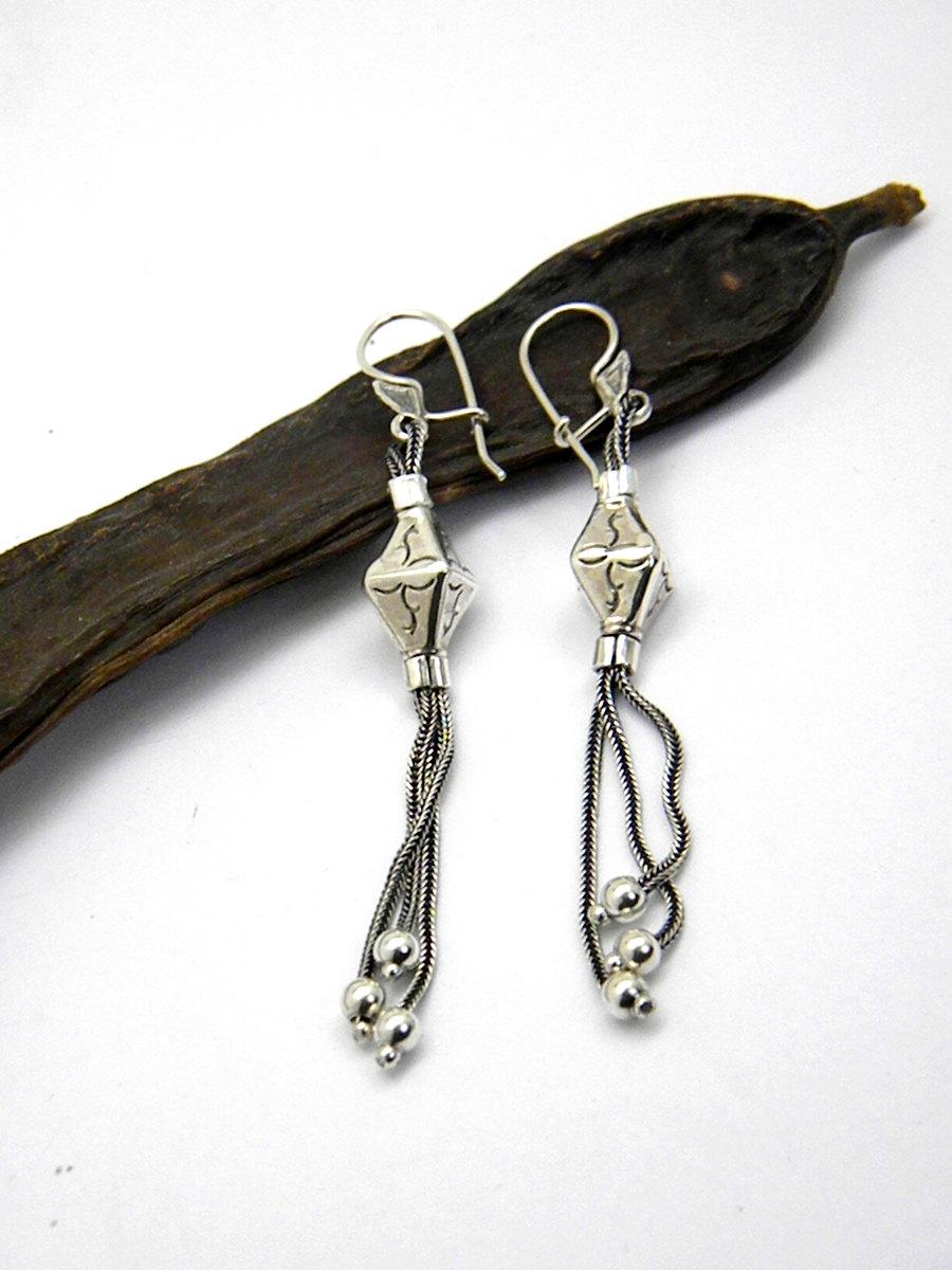 Mariage - Silver long  earrings ,fringe chain earrings, extra long sterling silver tassel earrings, artisan jewelry, ethnic earrings bohemian earring