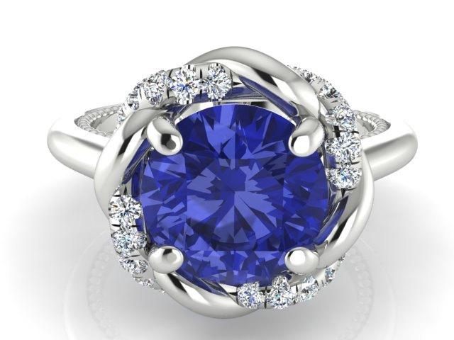 Wedding - Engagement & Wedding Ring, Natural Tanzanite Braided Halo, Tanzanite Engagement Ring, Handmade Diamond Proposal and Bridal Ring
