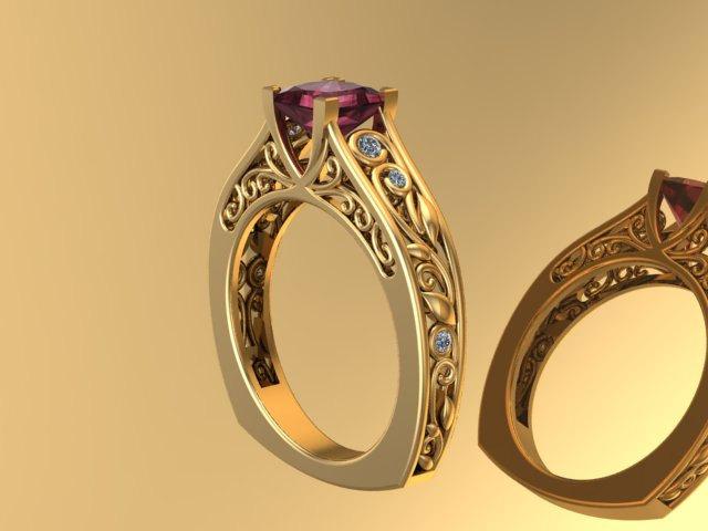 زفاف - Wedding and Engagement Diamond Ring, Bridal Euro Shank Engagement Ring With Genuine Garnet Center Stone and Natural High Quality Diamonds
