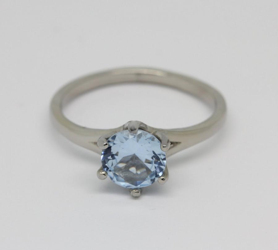 زفاف - Natural 1.5ct aquamarine solitaire ring in Titanium or White Gold - engagement ring - wedding ring - handmade ring