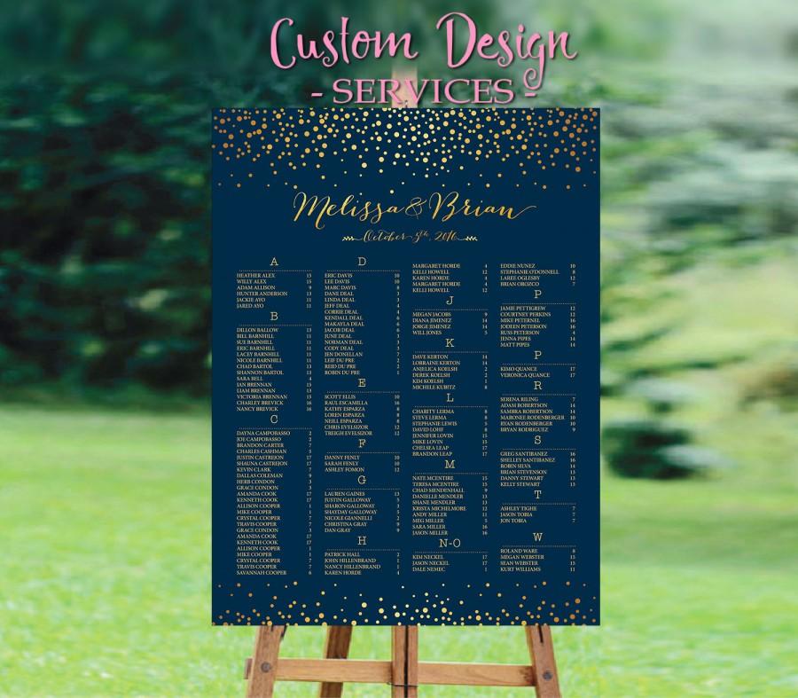 Mariage - Wedding seating chart alphabetical, Wedding Seating Chart, Gold Polka Dots Wedding Seating Chart Poster, Navy Gold Dots Confetti