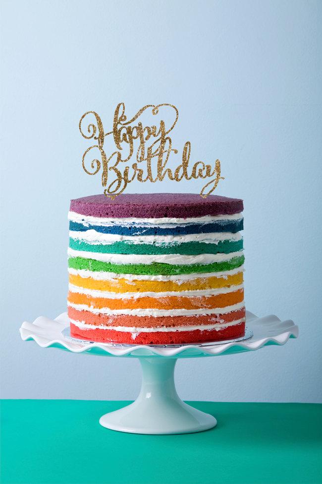 Wedding - Birthday Cake Topper in Glitter Happy Birthday Calligraphy Style for Birthday Party (Item - CHB800)