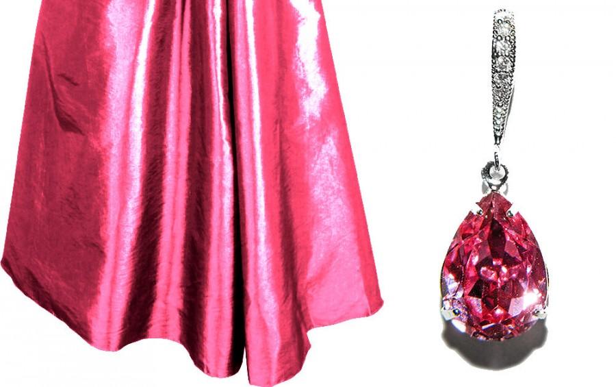 Wedding - Rose Pink Crystal Earrings Blush Pink Rhinestone Earrings Wedding Pink Earrings Swarovski Pink Teardrop Earrings Bridesmaid Earrings Bridal