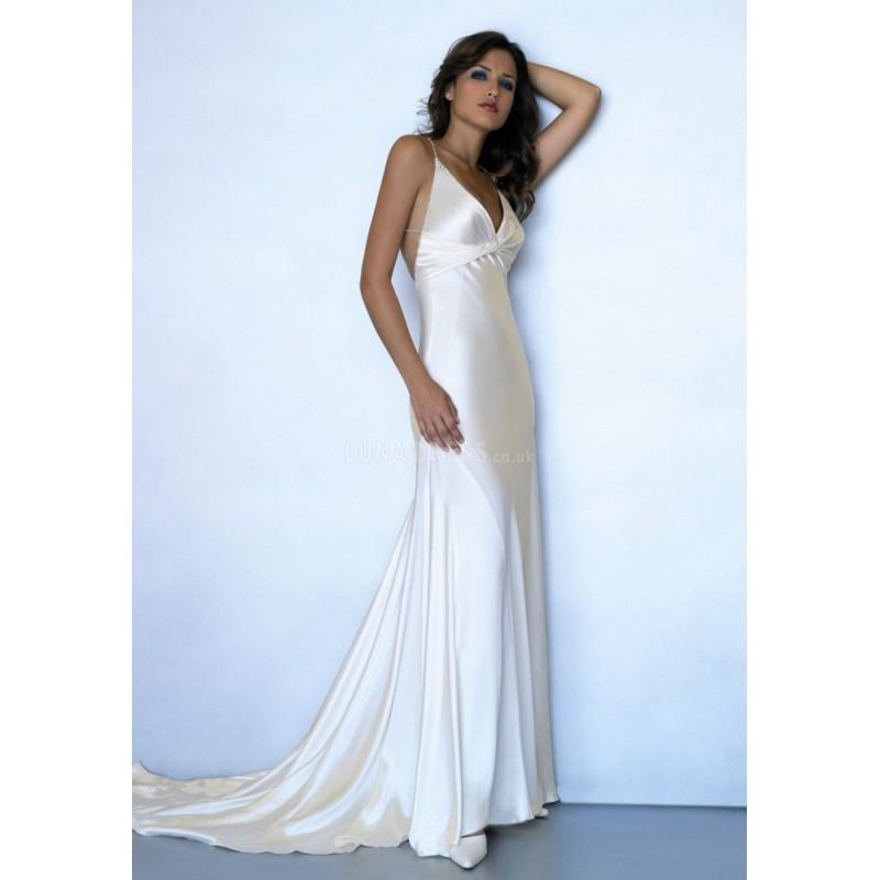 Spaghetti Straps Floor Length Empire Waist Sheath Column Elastic Silk Like Satin Cross Back