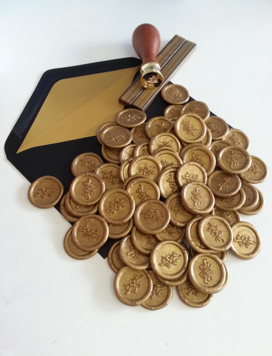 Hochzeit - Personalised premade Self adhesive designer wax seal stickers Gold (Handmade in Australia) Pure Invites