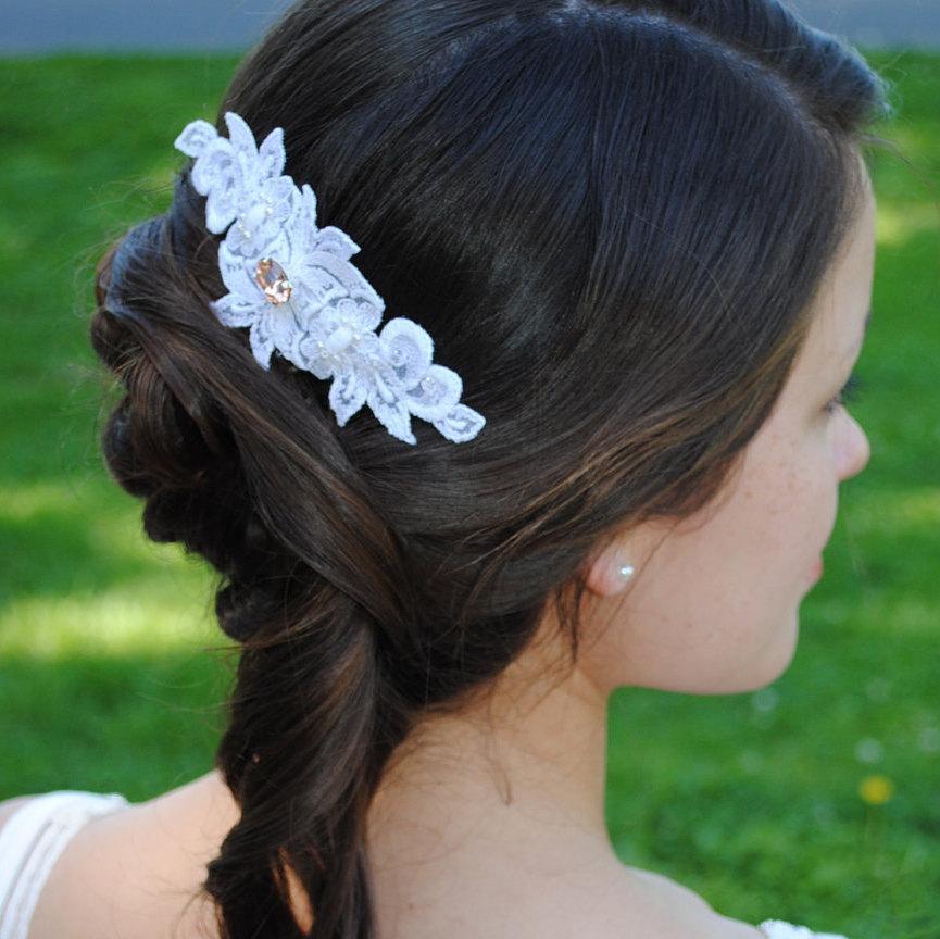 زفاف - Arianna - Bridal lace hair comb/accessory - Limited White Vintage lace with Swarovski crystal - Perfect Bridal accessory