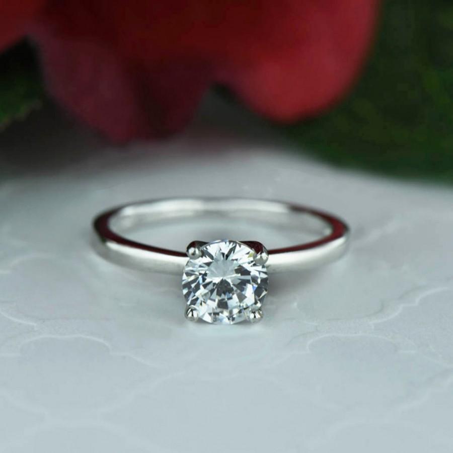 Wedding - 1 ct Classic Solitaire Ring,  4 Prong Engagement Ring, Man Made Diamond Simulant, Wedding Ring, Bridal Ring, Promise Ring, Sterling Silver
