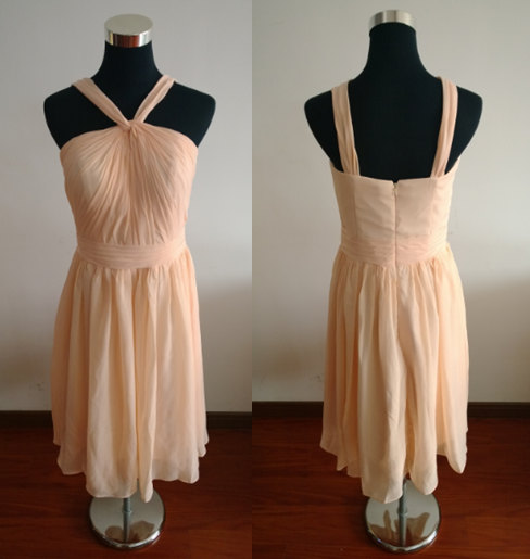 Mariage - Junior Bridesmaid Dress, Knee Length Pearl Pink Cheap Chiffon Bridesmaid Dress