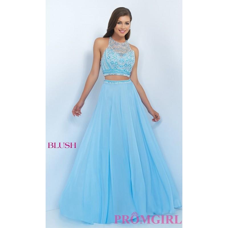 Свадьба - Floor Length Unique Back Two Piece Blush Prom Dress - Discount Evening Dresses 