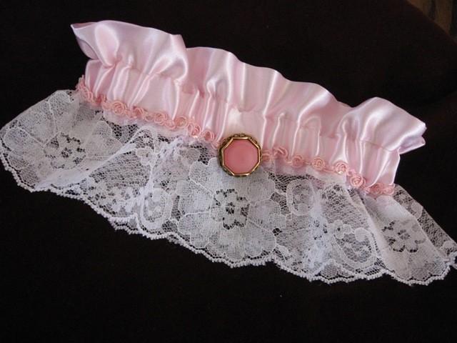 Wedding - Pink Satin and Lace Garter