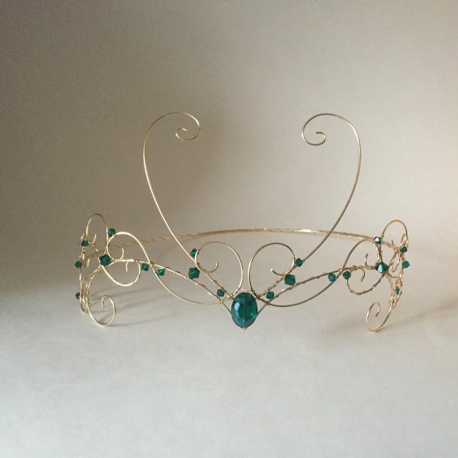Hochzeit - Gold forhead circlet with dark green beads