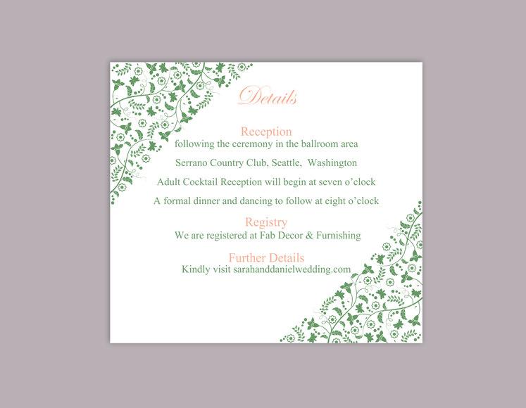 زفاف - DIY Wedding Details Card Template Editable Word File Instant Download Printable Details Card Green Details Card Elegant Information Cards