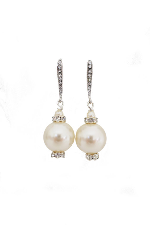 زفاف - Pearl Bridal Earrings, Wedding Earrings Pearl, Large Pearl Earrings, Pearl Crystal Earrings, Vintage Style Wedding Jewelry, Ivory Earrings
