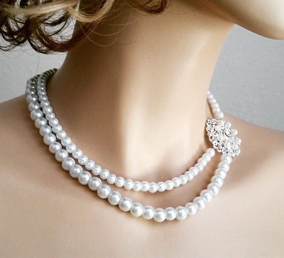 Hochzeit - Pearl Bridal Necklace, Vintage style wedding necklace, Statement necklace wedding, Bridesmaid necklaces pearl, Wedding jewelry, SHANIA