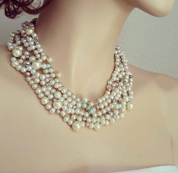 زفاف - Pearl Necklace, Wedding Pearl Necklace, Bridal Necklace Chunky, Pearl Bridesmaids Necklace, Wedding Jewellery, DOREN