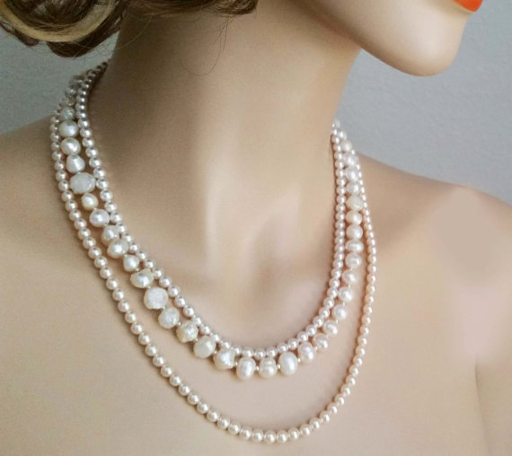 Wedding - Freshwater Pearl Bridal Necklace, Wedding Necklace, Pearl Jewelry, Natural Pearl Bridal Jewelry, Wedding Jewellery, Ivory, Blush Brides
