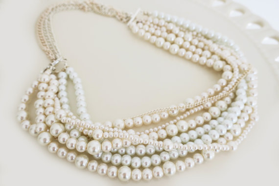 زفاف - Swarovski Pearl Necklace, Pearl Bridal Necklace, Wedding Pearl Necklace, Chunky Pearl Necklace, Freshwater Pearl, Bridal Statement Necklace
