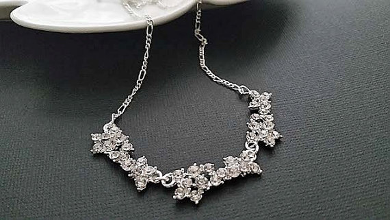Mariage - Crystal Wedding Necklace, Bridesmaid Necklace, Delicate Necklace Silver, Bridal Necklace, Wedding Necklace, Statement Necklace Crystal