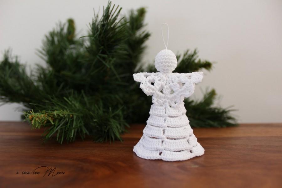 Mariage - Angelo bianco all'uncinetto, decorazione albero di Natale, angelo ornamento, ornamenti di Natale, angelo bianco, fatto a mano, Christmas