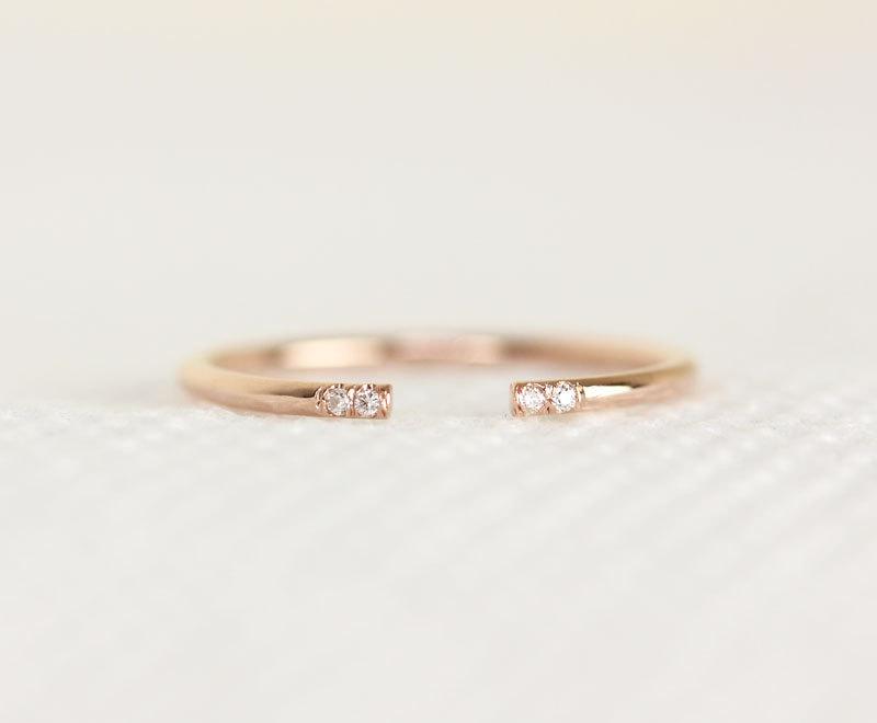 Свадьба - Diamond Wedding Band, Simple Diamond Wedding Ring,14k Solid Rose Gold Diamond Open Ring, Stacking Ring,Diamond Cuff Ring,Knuckle Ring