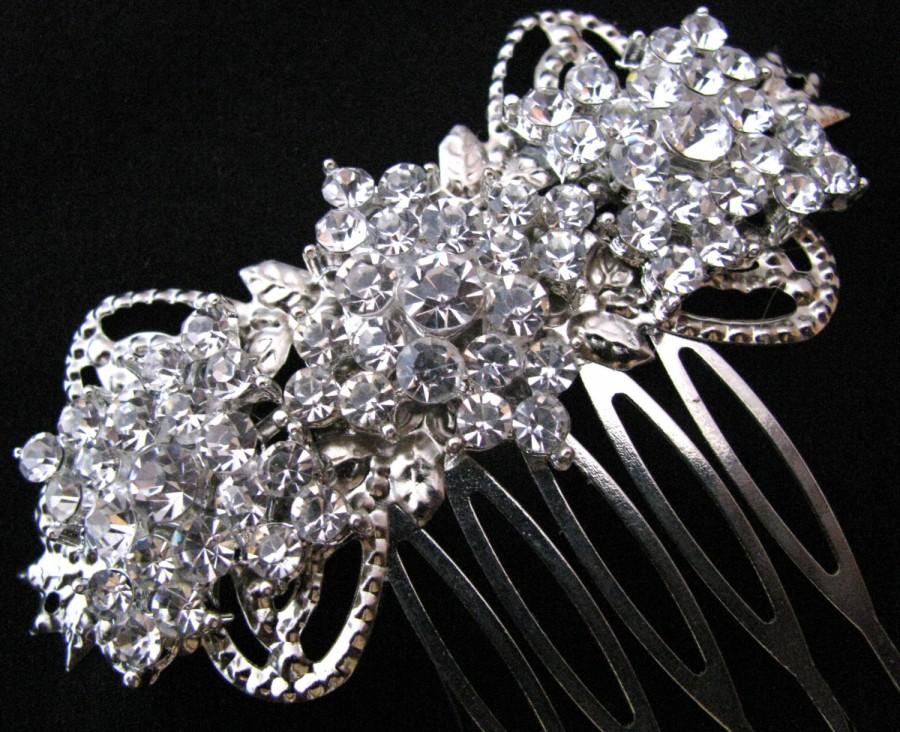 Свадьба - Rhinestone Hair Comb, Wedding Bridal Crystal Headpiece, Silver Filigree Vintage Style Jeweled Hair Comb, Bridesmaids, Flower Girl Accessory