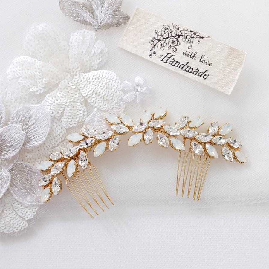 زفاف - Swarovski Bridal Headpiece - Clear Crystal - White Opal in Gold Headpiece for wedding, bridal and proms. Style #005
