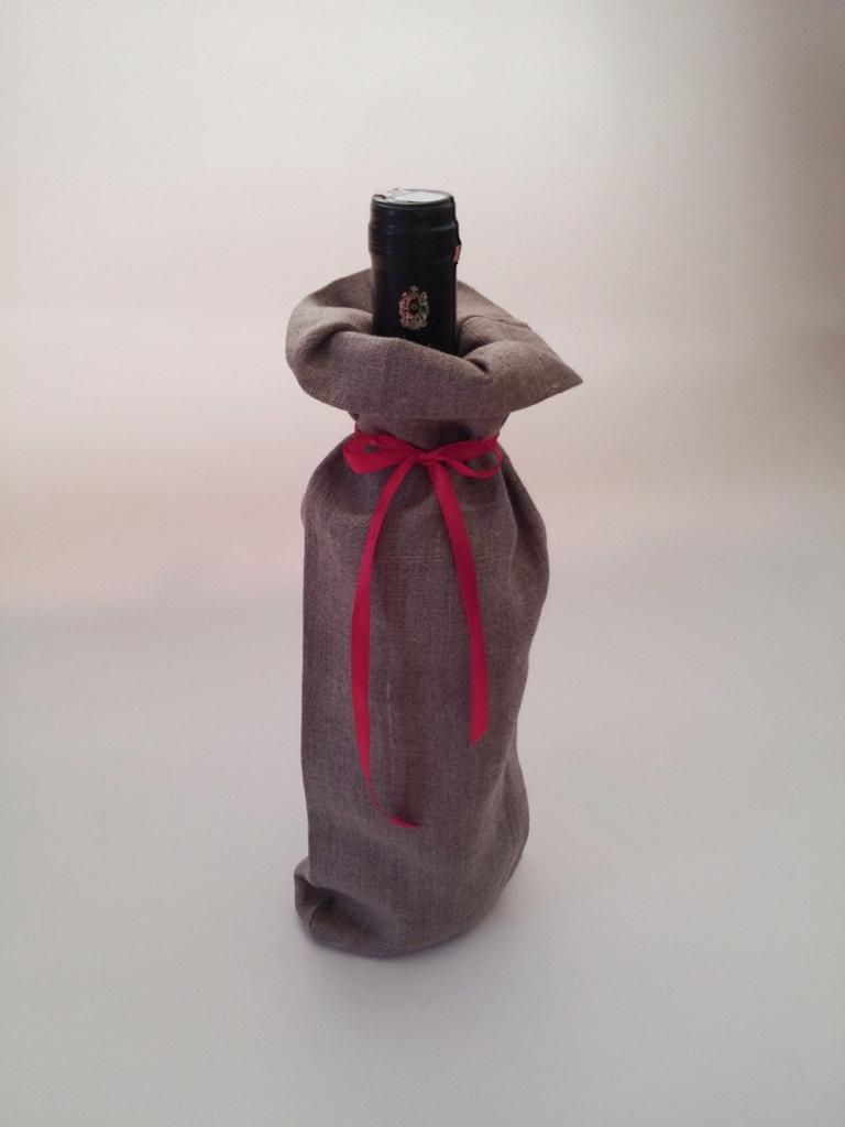 زفاف - 4 Gray Wine Bags - Wedding Wine Bag  - Linen Wine Bag - Wine Bag - Wine tote - Wine carrier -  Wedding gift - Gray Tote