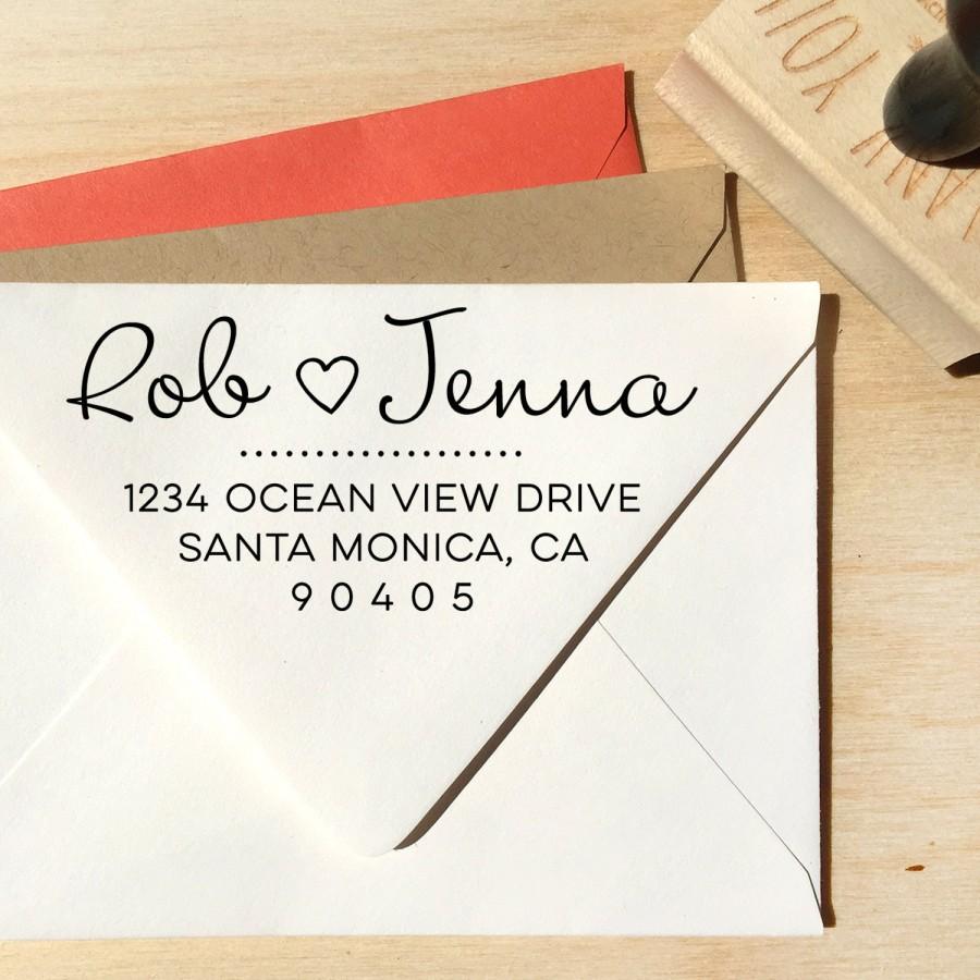 Mariage - Address Stamp with heart and handwriting calligraphy script font, great custom gift for weddings, holidays and housewarming