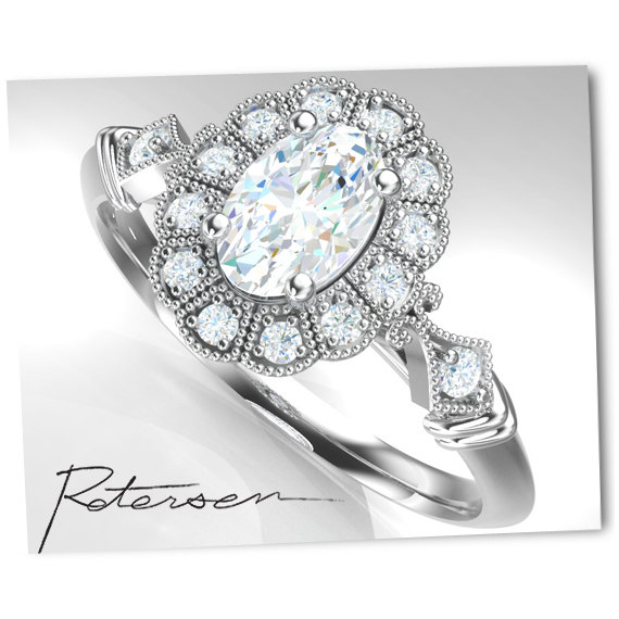 زفاف - Vintage promise ring for her - Sterling Silver - CZ - Cubic Zirconia - Miligrain art Deco Style - Halo Promise Ring