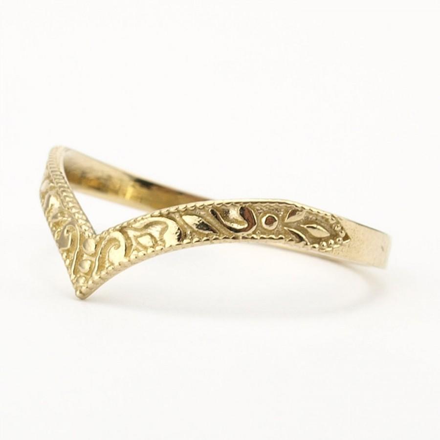 زفاف - Gold Wedding Band, Stacking Ring, Curved Wedding Band, Pointy Stacking Ring, 14k Gold Ring, Vintage Style Stacking Ring, Wedding Band Women
