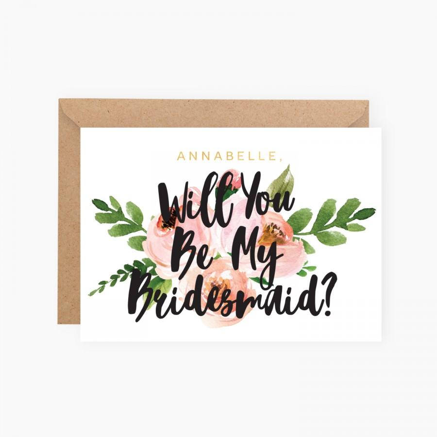 Wedding - Personalised - Gold Foil - Custom - Will you be my Bridesmaid - Maid of Honor - Wedding - Invitation - Flower Girl - Floral - Rustic Flowers