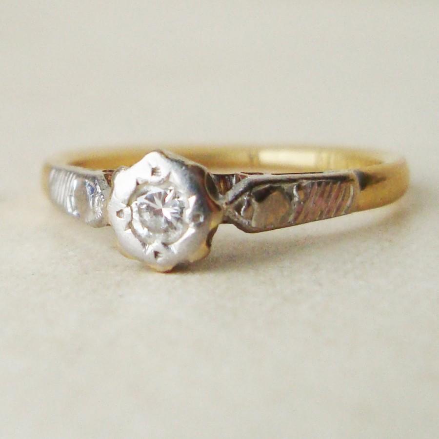 زفاف - 20% OFF SALE Vintage 1960's Diamond Solitaire Engagement Ring, 18k Gold Diamond Ring, Approx. Size US 5.5