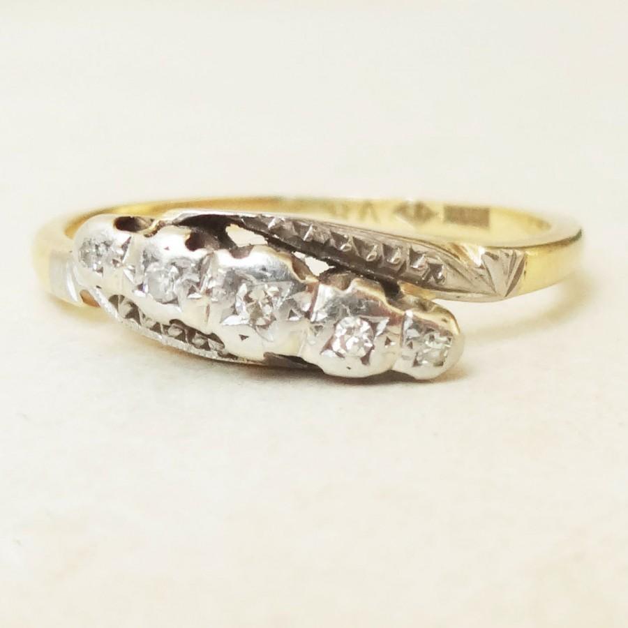 Hochzeit - 20% OFF SALE Art Deco Diamond Eternity Ring, Antique Twist Over Setting 18k Gold Diamond Engagement Ring Approx. Size US 7.5