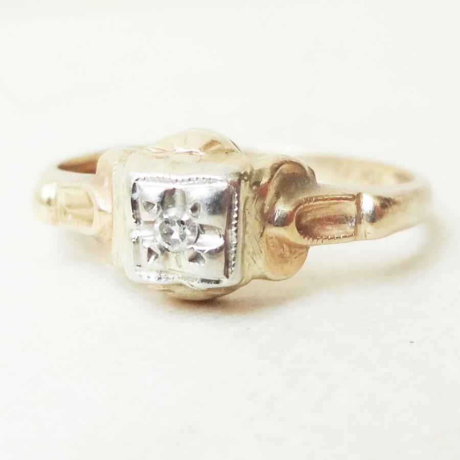 Hochzeit - 20% OFF SALE Vintage Engagement Ring, Art Deco Diamond Ring, 10k Gold Diamond Solitaire Ring Size US 5.75
