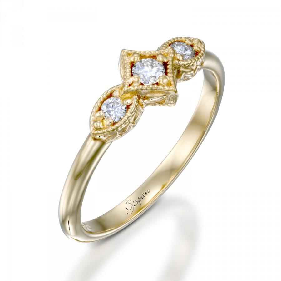 زفاف - Unique Engagement Ring, 14k Yellow Gold Ring, Art Deco Ring, Antique Ring, Vintage Ring, Square Ring, Bridal Jewelry,  Promise Ring, Gift
