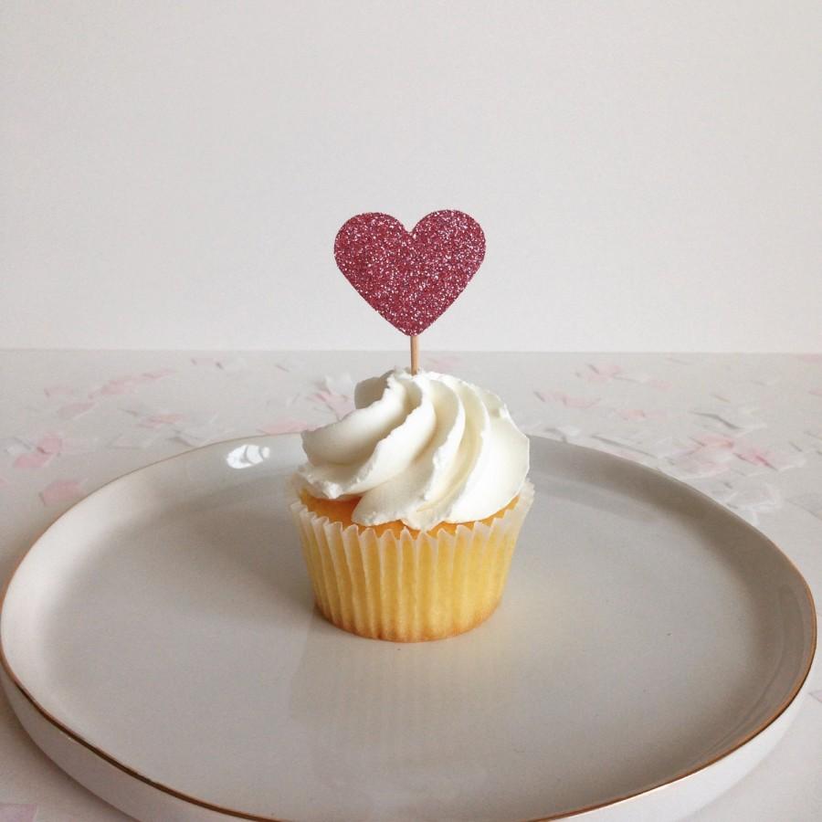 Mariage - Glitter Heart Cupcake Toppers