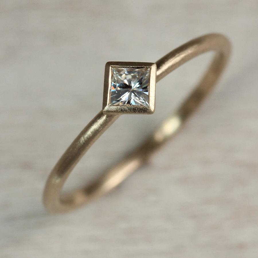 زفاف - 3mm Oblique Square Solitaire Engagement Ring, Forever Brilliant Moissanite Engagement Ring, Diamond Ring