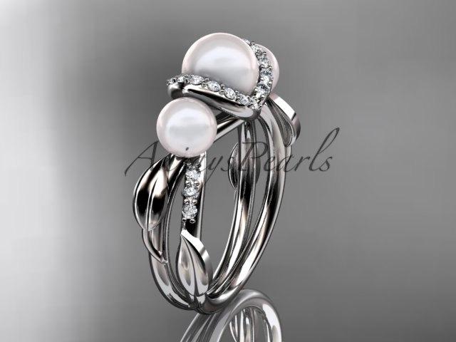 زفاف - 14k white gold diamond pearl engagement ring AP274