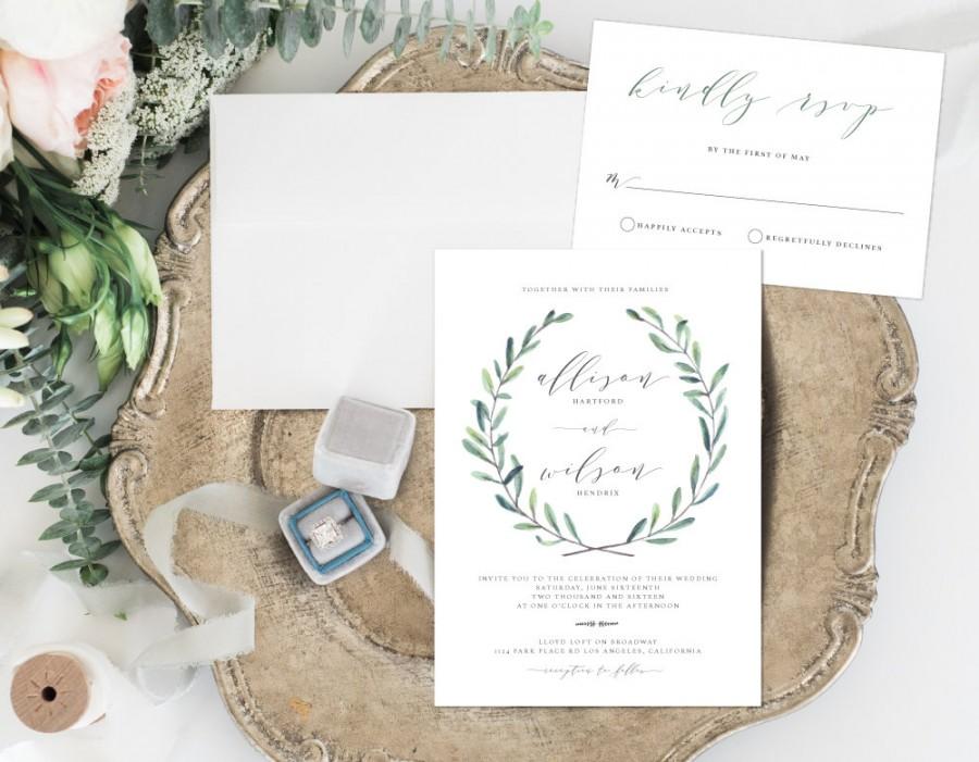 Mariage - Leafy Wedding Invitation, Rustic Wedding Invitation, Simple Leaves Wedding Invitation