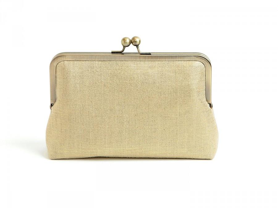 Mariage - Gold Metallic Linen purse, Linen Clutch, Bridal purse, Silk Clutch, Bridesmaid Gift, Wedding clutch, Evening Bag, Bag Noir