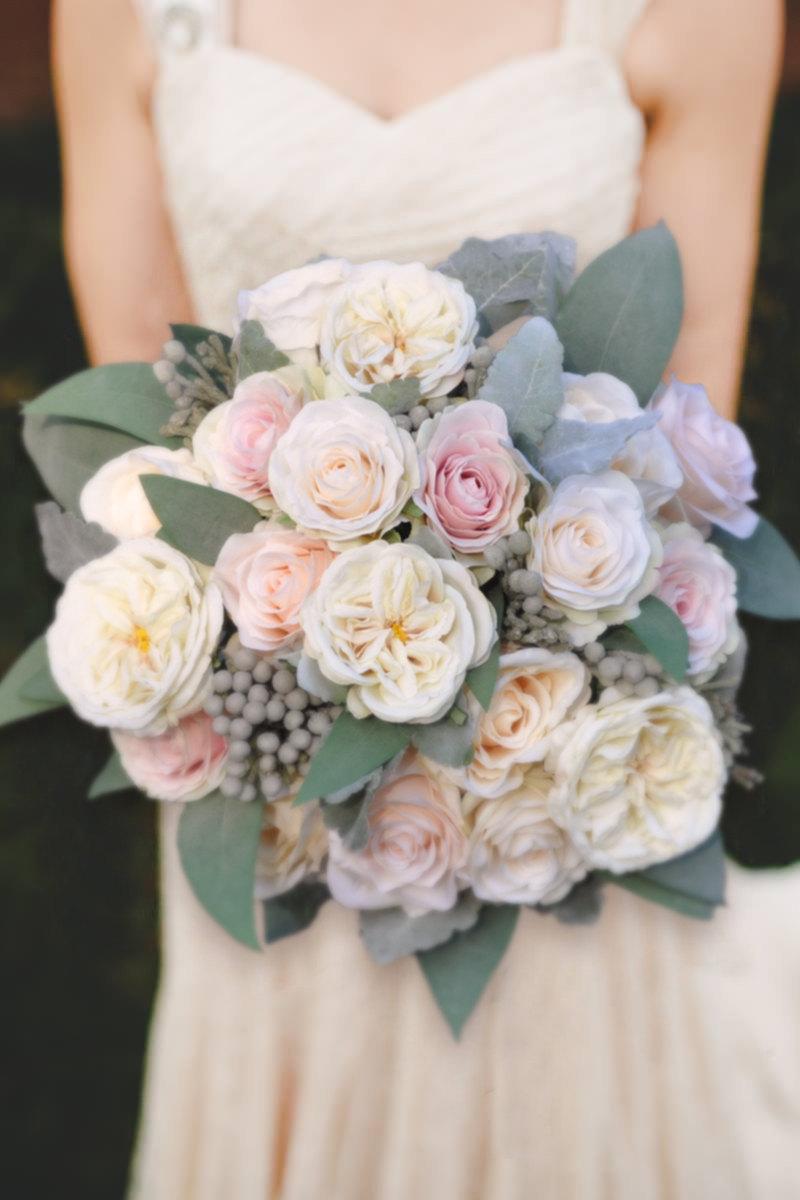Hochzeit - Wedding Bouquet, Wedding Flowers, Keepsake Bouquet, Bridal Bouquet Blush, Pink and Ivory rose wedding bouquet made with faux flowers.