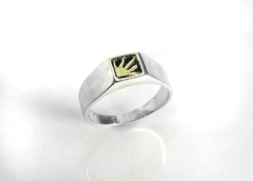 زفاف - Gold and Silver Rising Sun Signet Ring - Small and Delicate Signet Ring