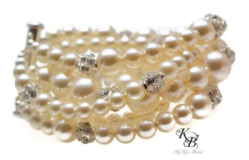 زفاف - Pearl Cuff Bracelet, Bridal Jewelry, Multistrand Bracelet, Bridal Bracelet, Pearl Bridal Jewelry, Pearl Bracelet, Multi Strand Bracelet