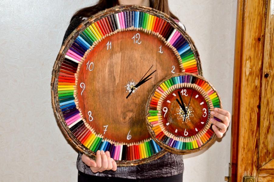 Mariage - MAXI orogogio wooden wall with Rainbow colors, handmade, diameter 50 cm
