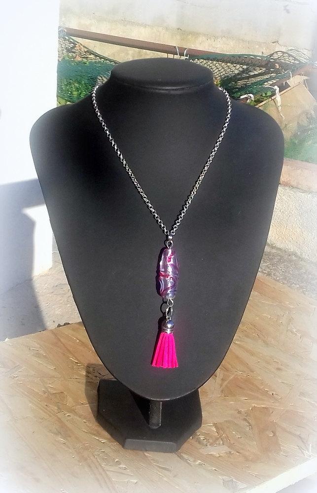 Wedding - Pink pendant, venetian glass pendant, silver&pink venetian bead, Valentine gift, best friend gift, tassel necklace, murano, gift for sister