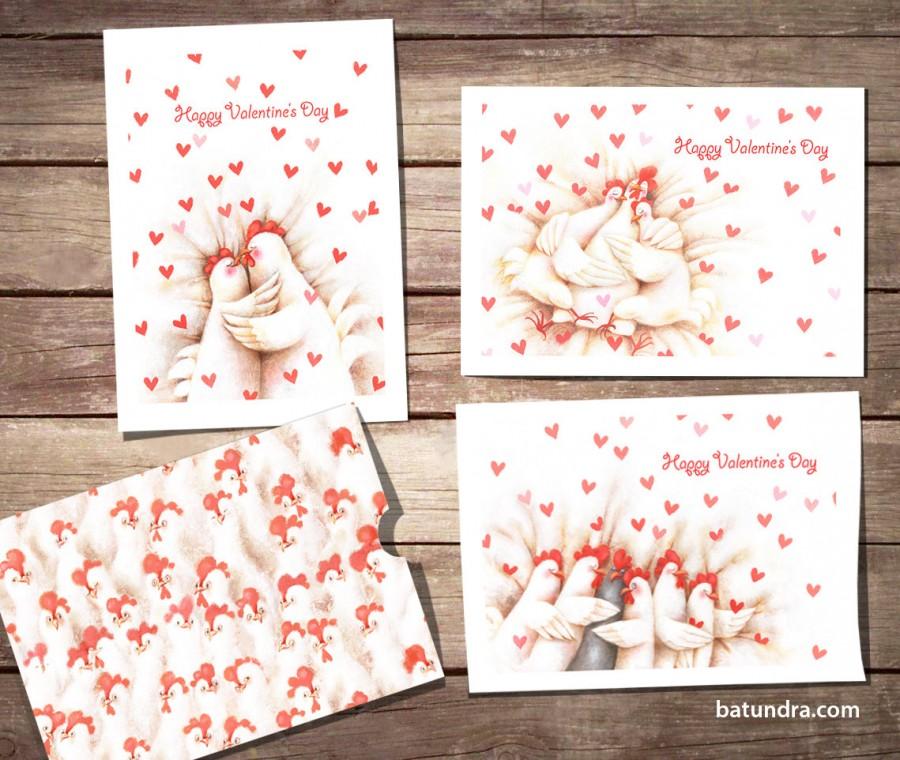 Wedding - Valentine's postcards, Set of 3 Art Postcards, Valentines Gift, Valentines Day, Valentines Day Gift,Prints of Original Illustrations