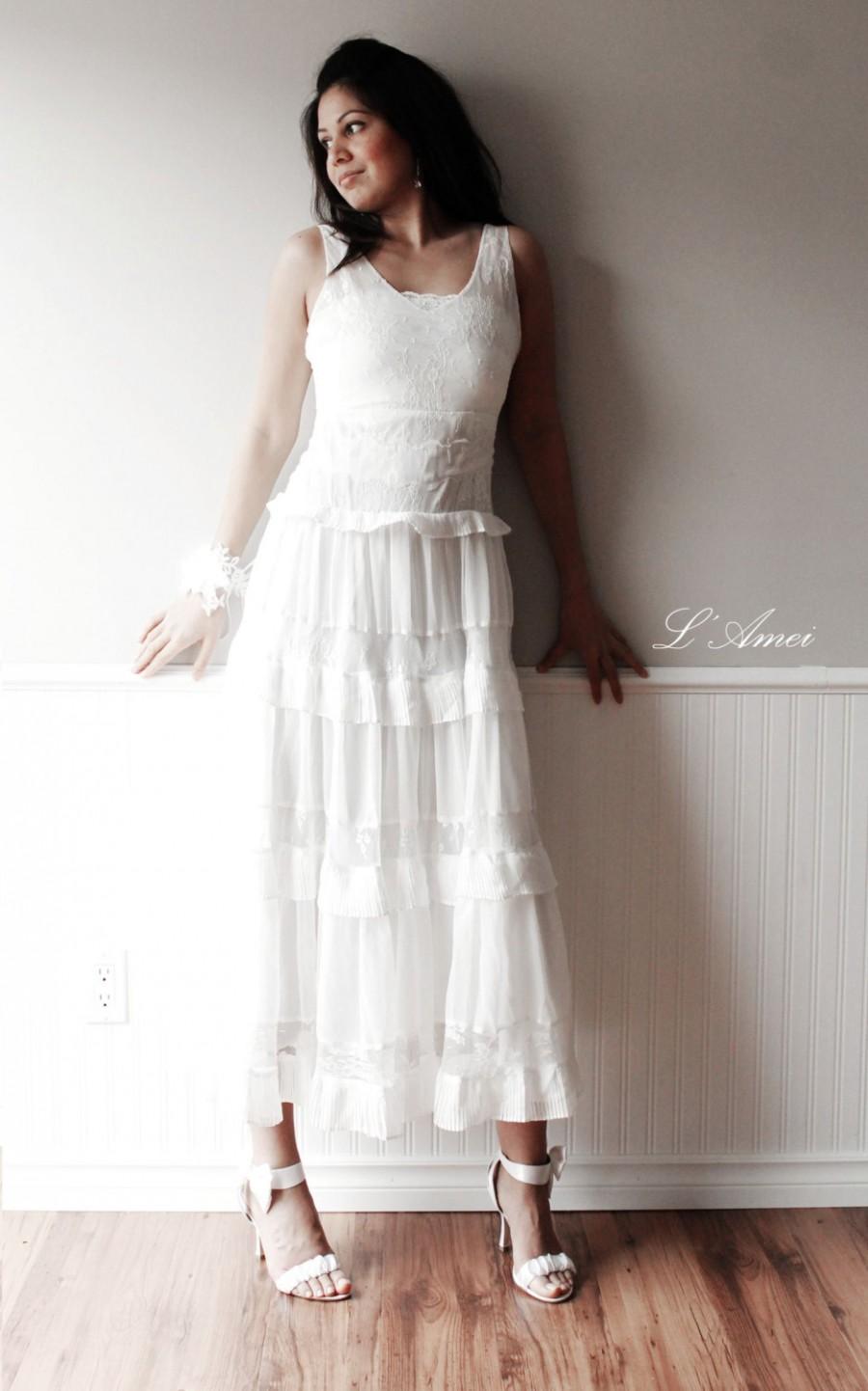 Свадьба - Soft Lace Ivory-White Romantic Beach Style Wedding Dress Gown